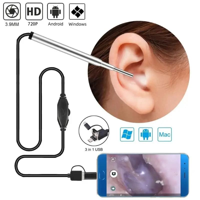 Otoscopio USB 3.9MM, Telecamera Endoscopica Visiva per Telefoni Android e PC, Strumento per Ispezione del Canale Auricolare e Pulizia della Ceratura