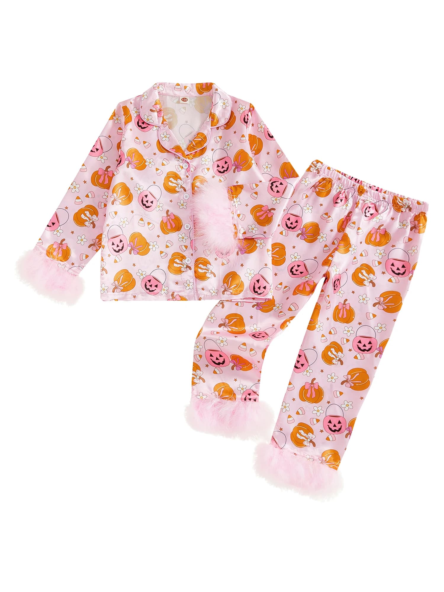 Adorabile pigiama di Halloween per neonato con stampa fantasma, polsini comodi, camicia a maniche lunghe, pantaloni elasticizzati in vita