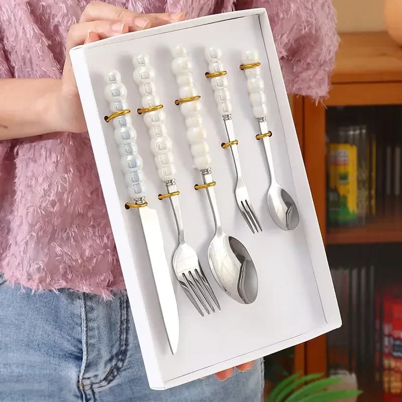3/5pcs Light Luxury Knife Fork Spoon Dinnerware Set Stainless Steel Colorful Pearl Cutlery for Household Kitchen Tableware Kit
