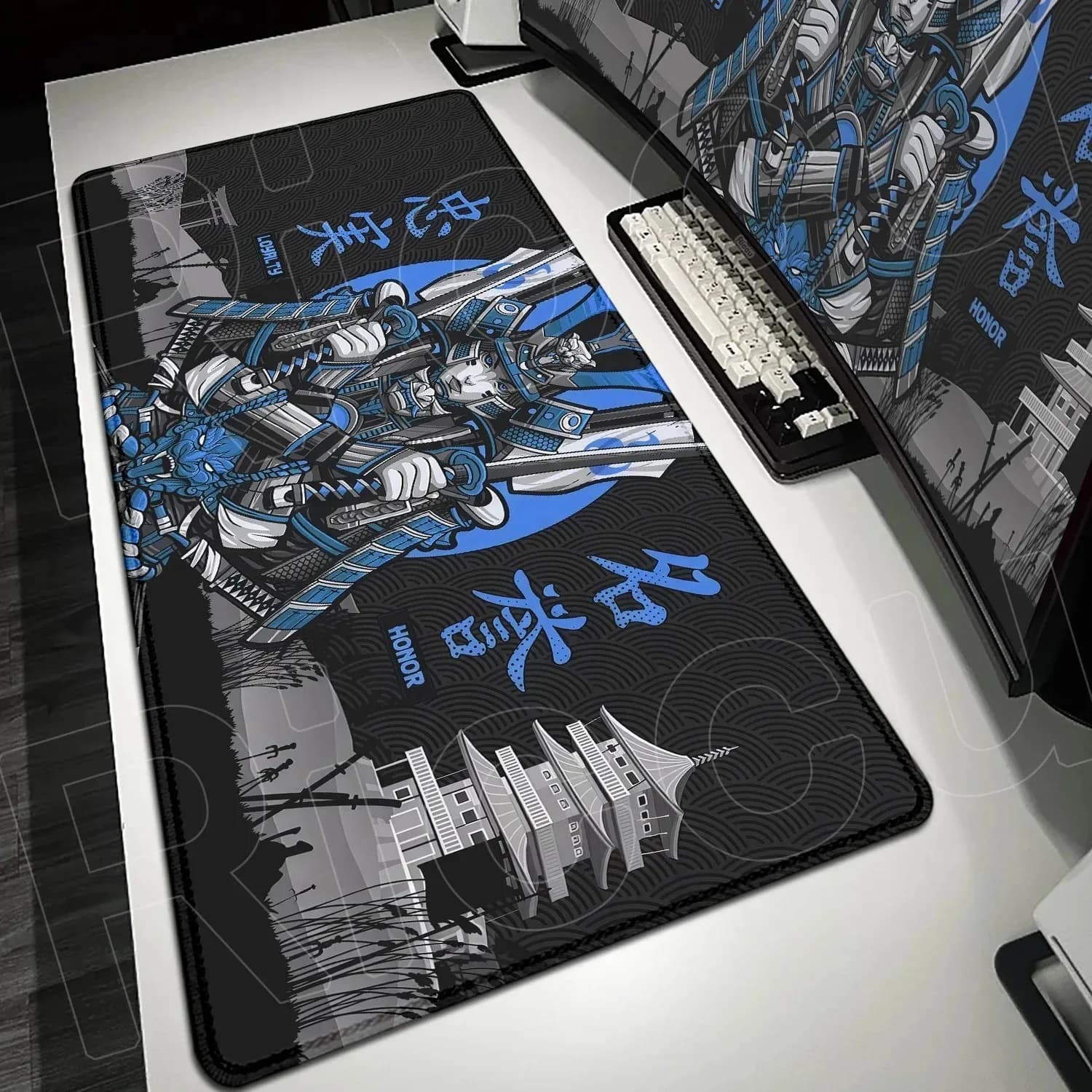 Nuovo grande gomma antiscivolo tastiera da gioco mousepad blu Giappone Samurai mouse pad XXL computer ufficio gioco scrivania tappetino PC lungo tappeto