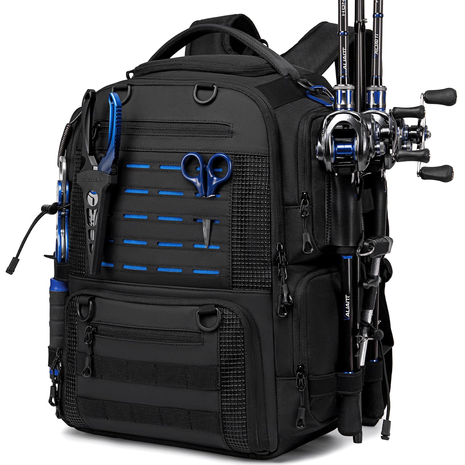 Nuovo Zaino da Pesca 50L con Portacanne, Borsa Grande per Attrezzatura, Impermeabile e Resistente per Campeggio, Escursionismo, Alpinismo e Sport all'Aperto