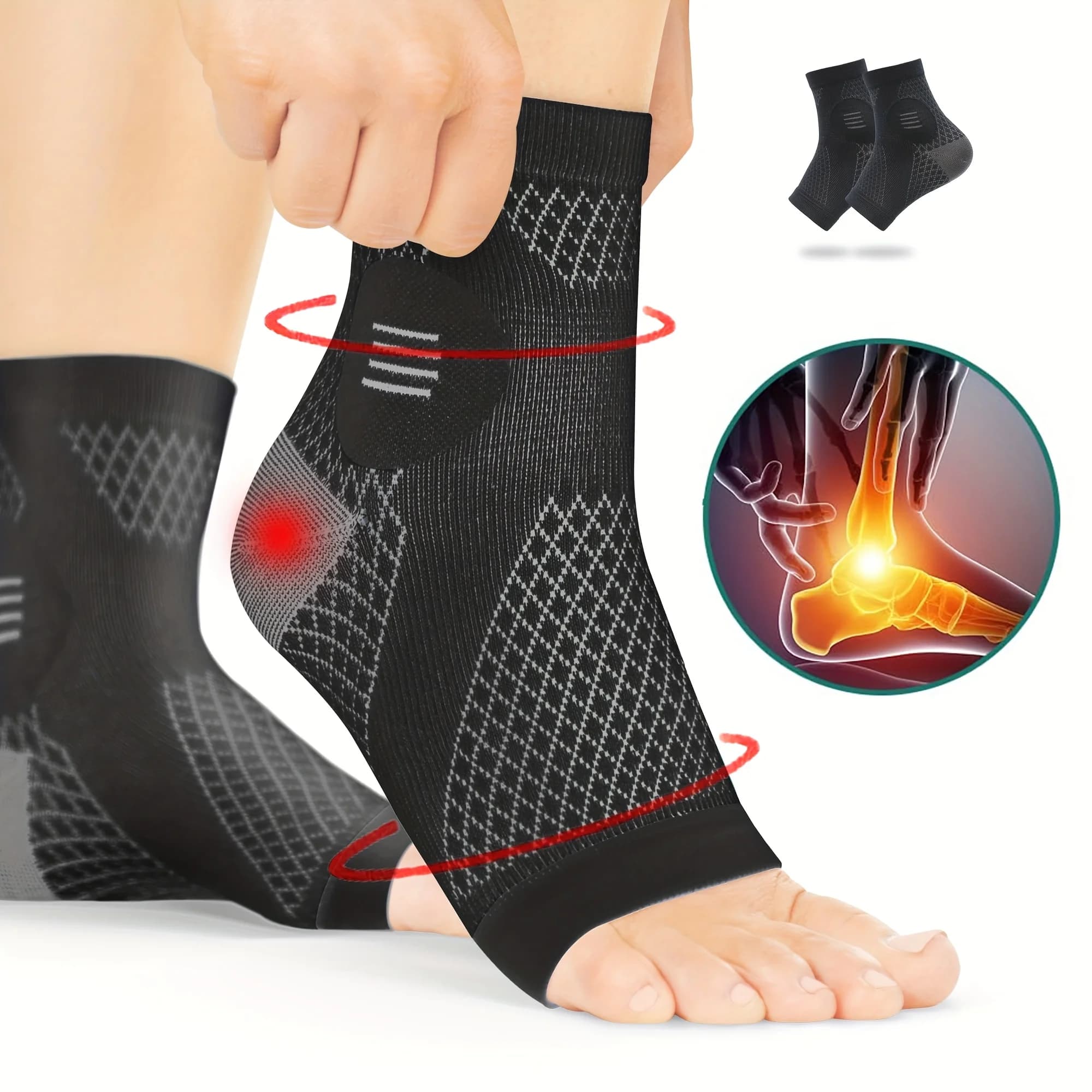 Calze a Compressione per Caviglia S-XL, 1 Paio, con Supporto per Arco e Caviglia, Design Aperto in Punta, Calze per Neuropatia