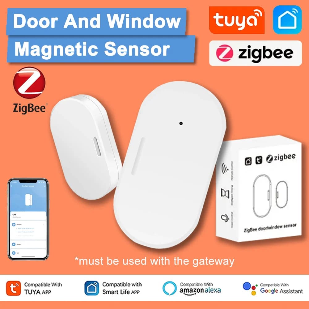 Sensore Magnetico per Porte e Finestre Tuya Zigbee, Rilevatore di Apertura Wireless, Allarme di Sicurezza Smart per Casa Intelligente, Compatibile con App Smart Life e Alexa
