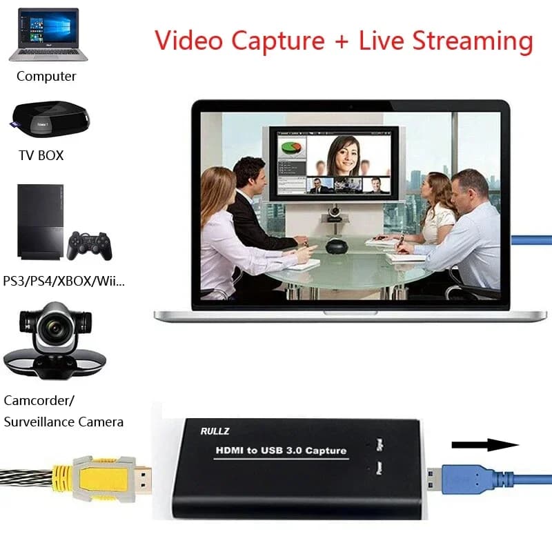 Scheda di acquisizione video 4K HDMI a USB 3.0 Scatola di registrazione video Piastra di streaming live per videoregistratore di giochi per PC Microfono in loop di uscita audio