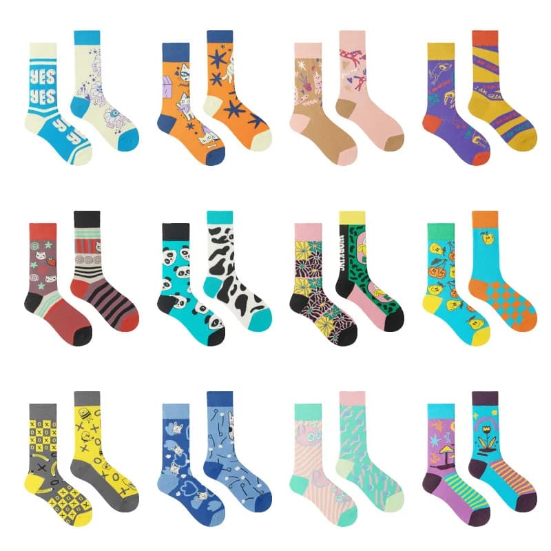 Moda asimmetria calzini di cotone donna uomo colorati stampati AB calzini Harajuku lunghi calzini divertenti Unisex Calcetine mujer