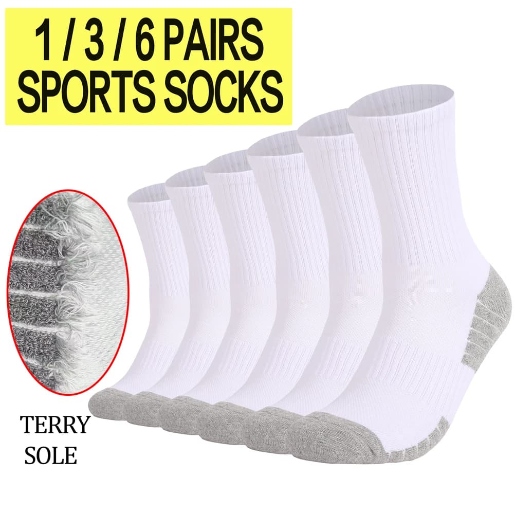 1/3/6 Pairs Thick Men Women Hiking Socks Anti-Slip Terry Loop Cushioning Breathable Mid-Crew Socks for Runing Trekking Cycing