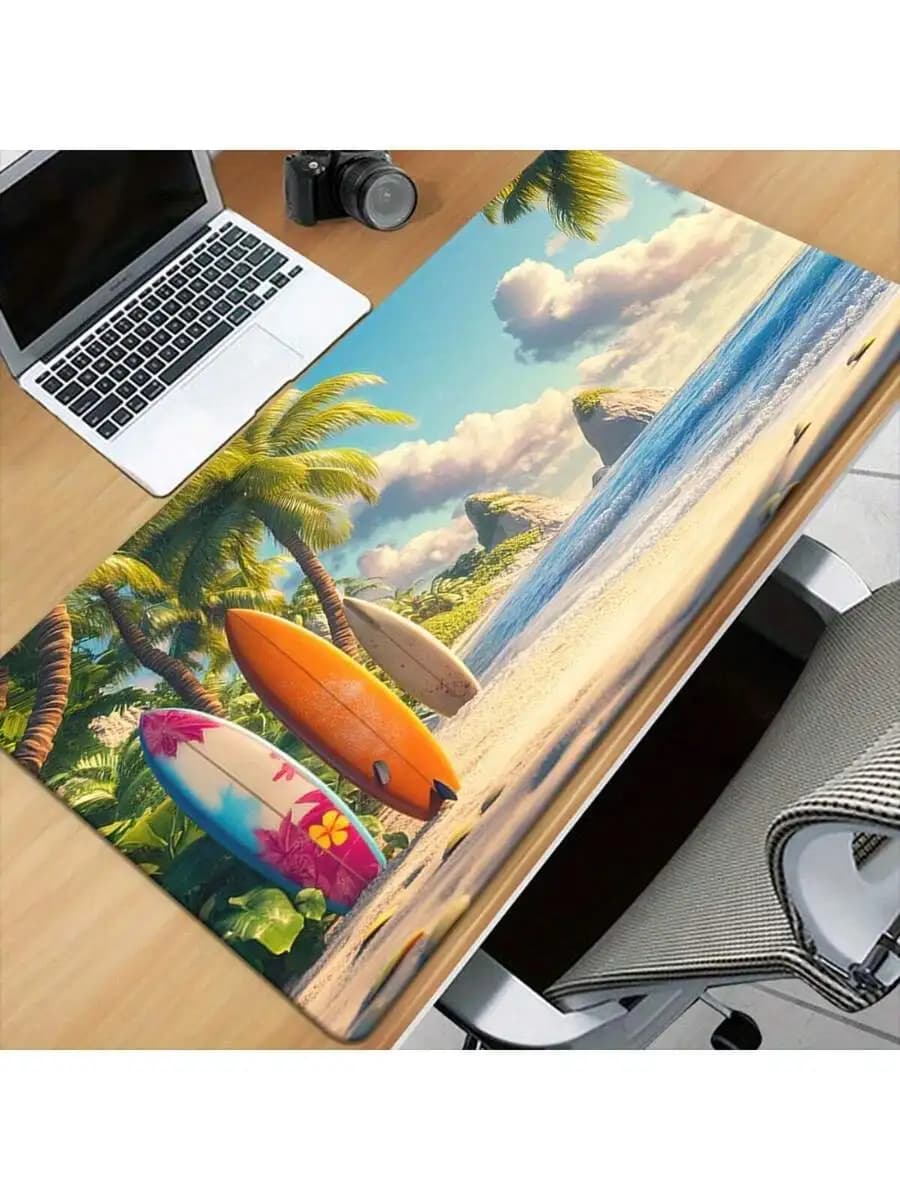Tropical Beach Mousepad With Palm Trees And Surfboards Anti-Slip Rubber Desk Mat For Gaming Office