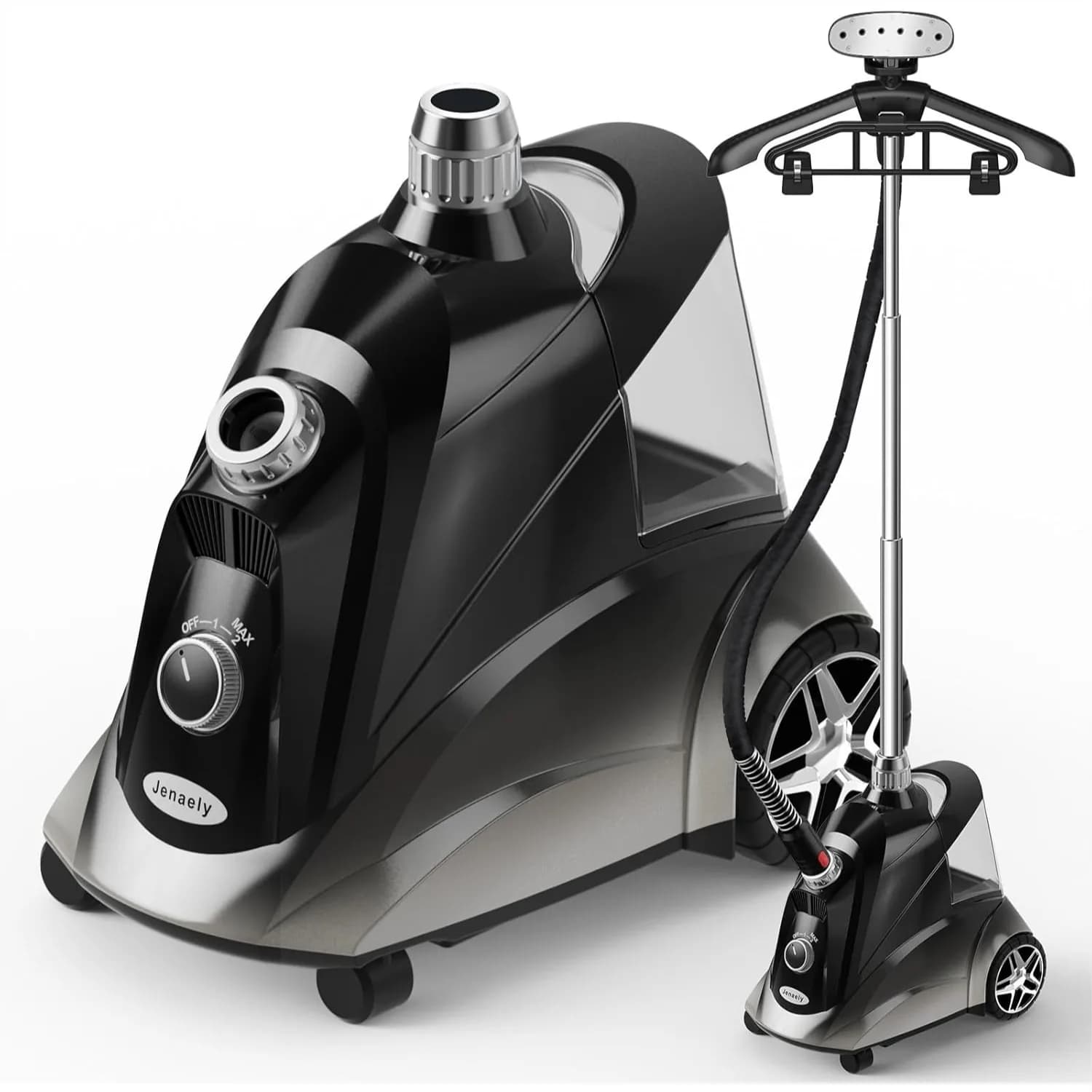 Vaporizzatore per Vestiti 1500W, Jenaely con Riscaldamento in 35s, 80 Minuti di Vapore Continuo, Serbatoio da 2,8L, Clip per Pantaloni