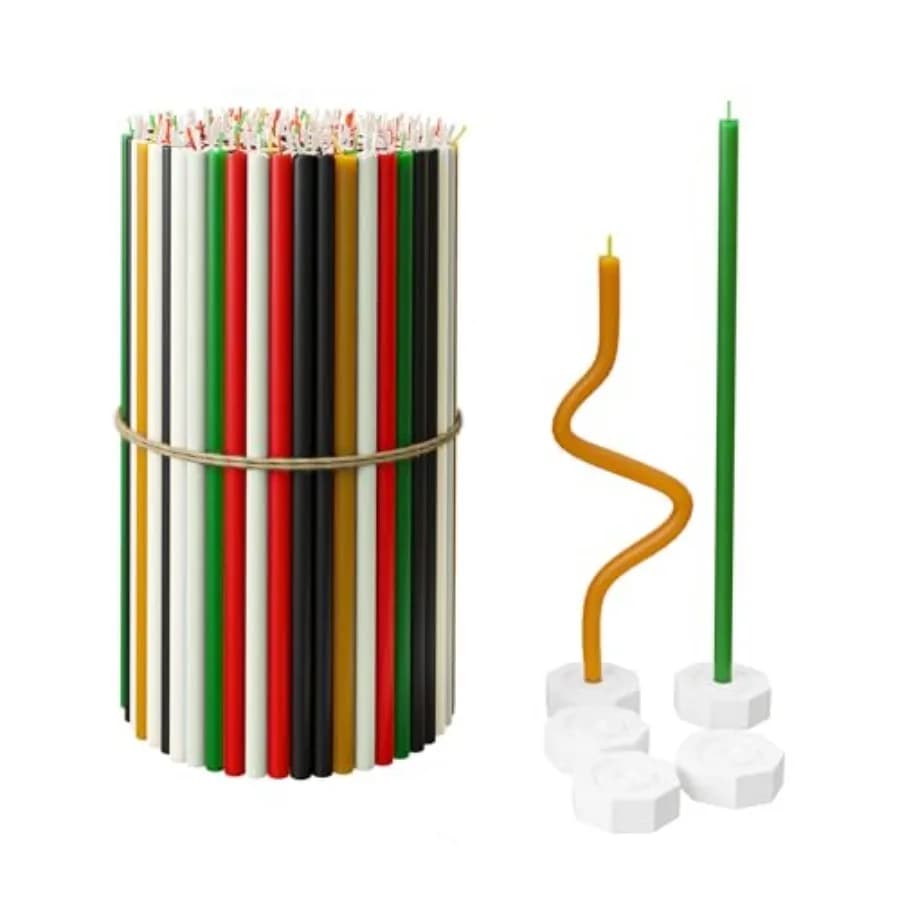 Candele di Cera d'Api Pura BlueBee per la Casa - 200 Candele Alte e Sottili + 5 Portacandele, Profumo di Miele, Senza Fumo, Lunga Durata, Naturali