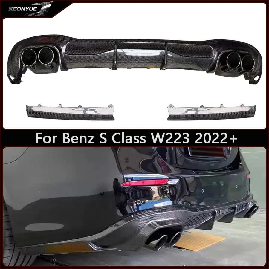 For Mercedes Benz S Class W223 2022+ Carbon Fiber Back lip Car Rear Bumper Diffuser Splitters Spoiler Car Accessories body kit