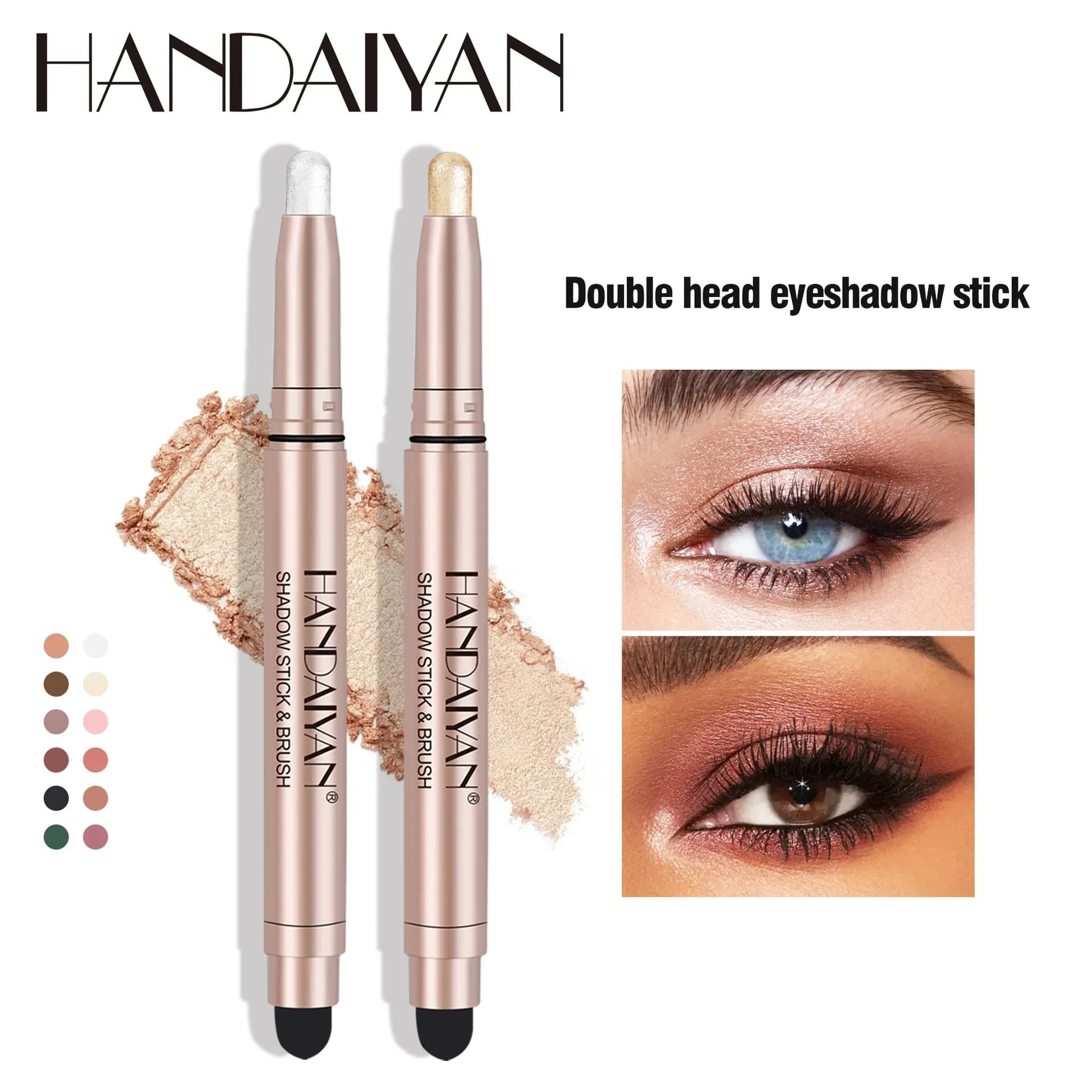 HANDAIYAN 12 colori doppia testa ombretto stick glitter luccichio ombretto opaco impermeabile duraturo nuovo popolare trucco ad alta lucentezza