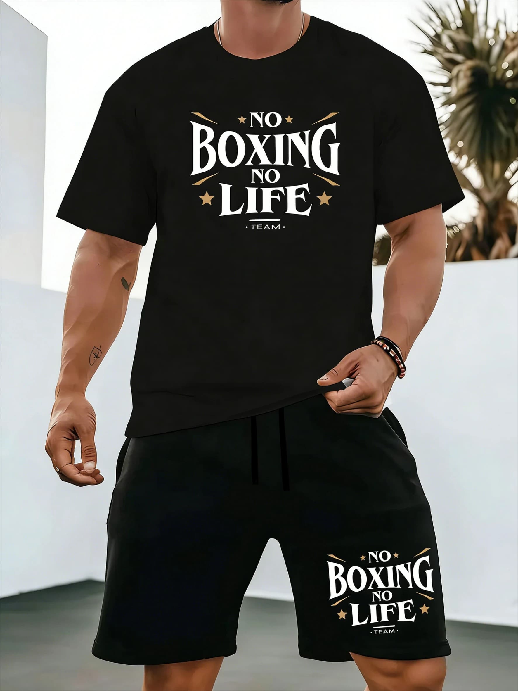 New Complete Sporty Casual Men's Summer, T-Shirt to Sleeves Court with Round Neck + Shorts with Life Elastic, Outfit Printed in 2 Pieces for Open Activity