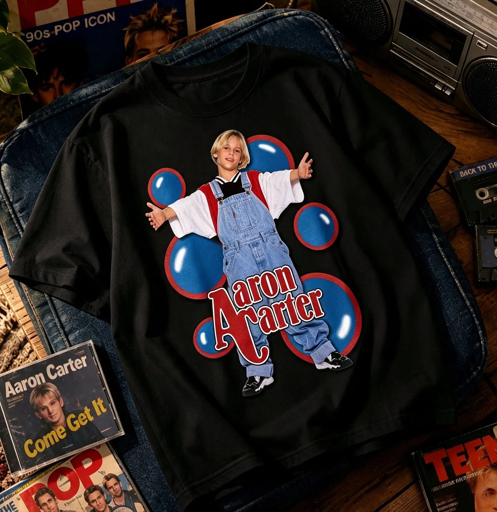 Aaron Carter Shirt Hilary Duff Wearing Tee 90s Pop Culture Shirt Vintage Music Graphic T-Shirt Retro Teen Idol T Men's T-shirts