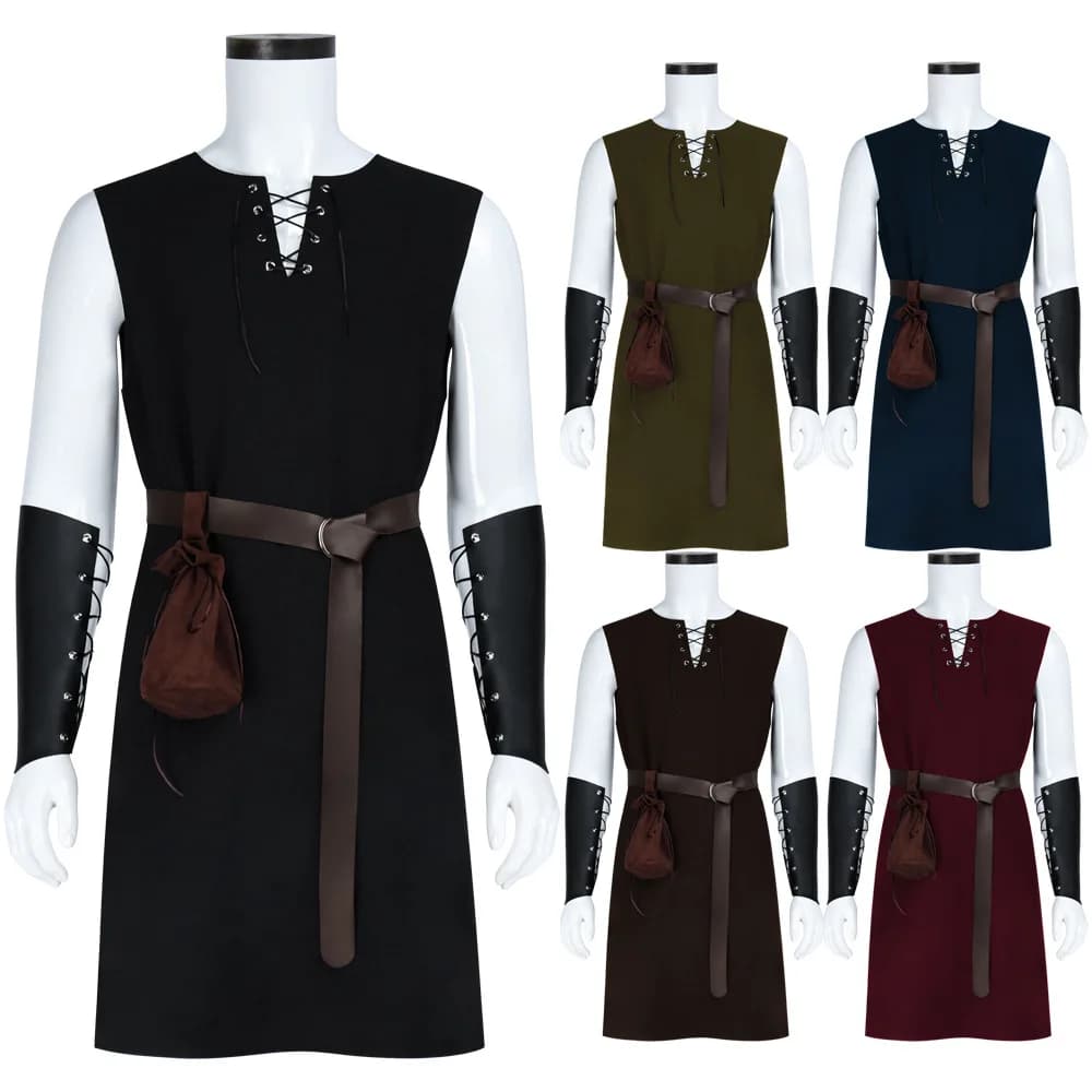 Gilet vichingo medievale da uomo Giacca senza maniche vintage Cappotto lungo da cavaliere Costume gilet rinascimentale