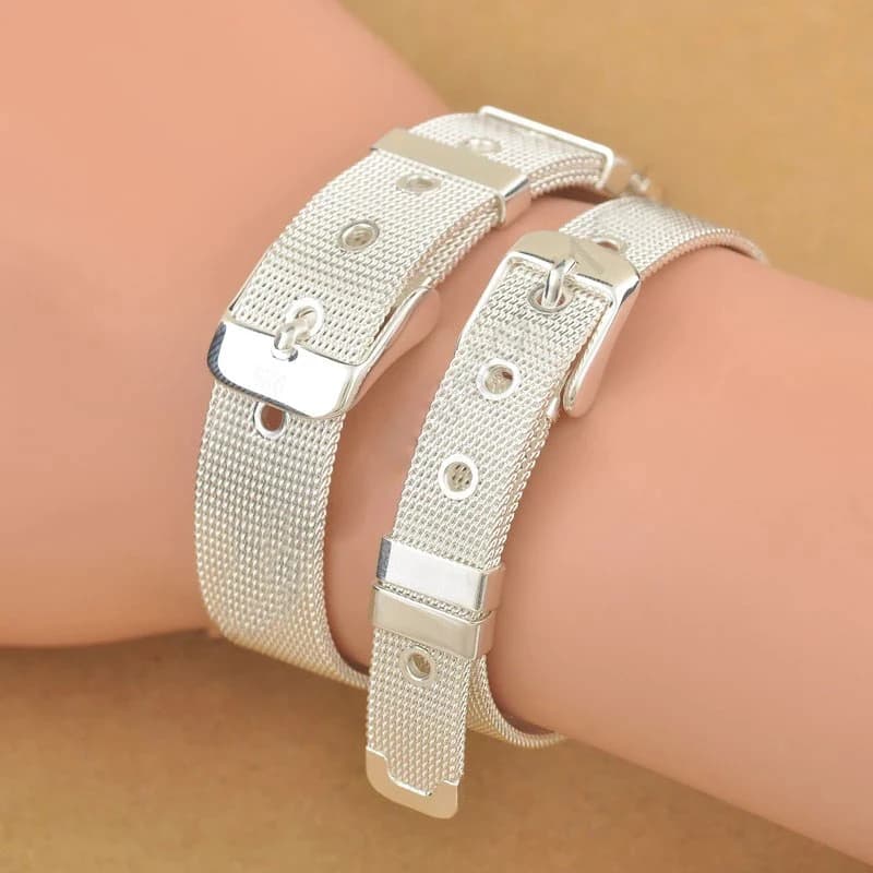 Braccialetto di gioielleria raffinata in argento Sterling 925 puro con Design a cintura alla moda 2 opzioni di dimensioni per donna uomo