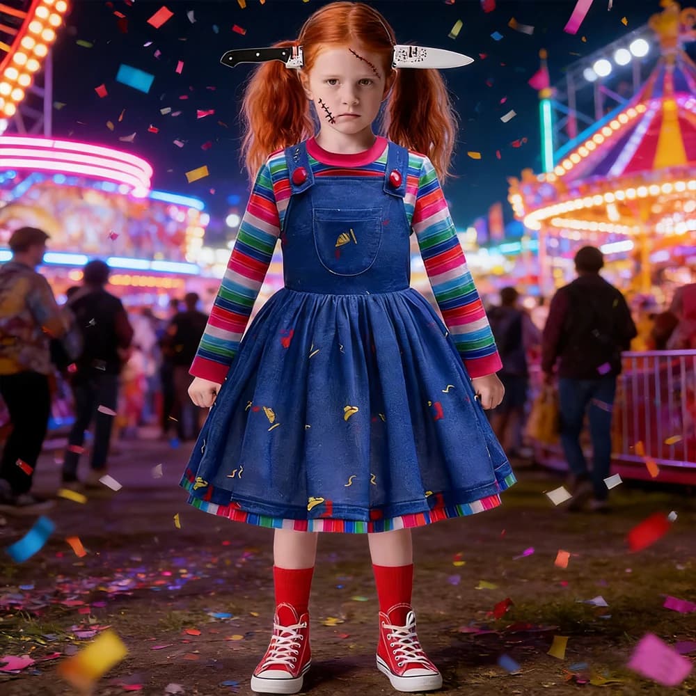 Movie Horror Ghost Doll Same Cosplay Costume With Accessories Halloween Sets For Children Perform Dress Girls Party Dresses