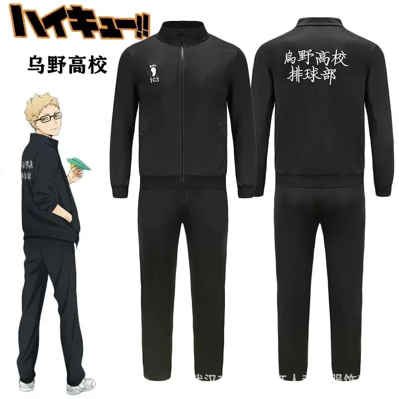 ❤Anime Karasuno High School Cosplay Jacket Haikyuu Black Sportswear Karasuno High School Volleyball Club Uniform Cosplay Cost★❤★