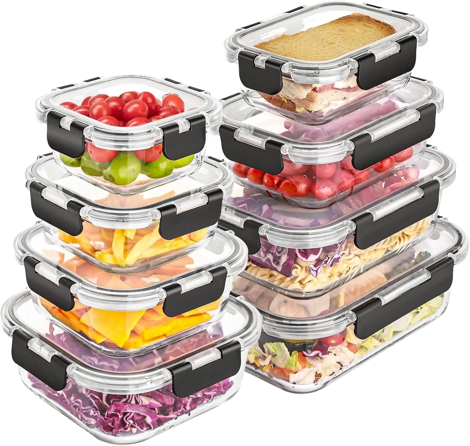 Set di Contenitori in Vetro per Alimenti con Coperchi, Contenitori per Preparazione Pasti, Scatole Ermetiche con Chiusura Antiperdita