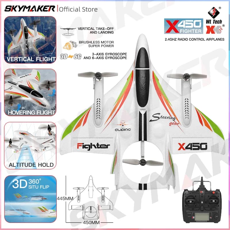 Wltoys XKS X450 RC aereo 2.4G telecomando Contorl 3D 6G 6CH ala fissa LED decollo verticale RC aereo RTF Rc aerei per adulti