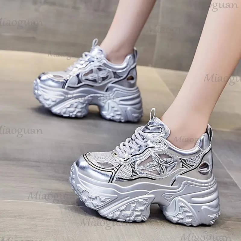 Sneakers da Donna alla Moda con Plateau 7CM, Traspiranti in Mesh, Nuove Scarpe Sportive Casual Vulcanizzate Primavera-Estate
