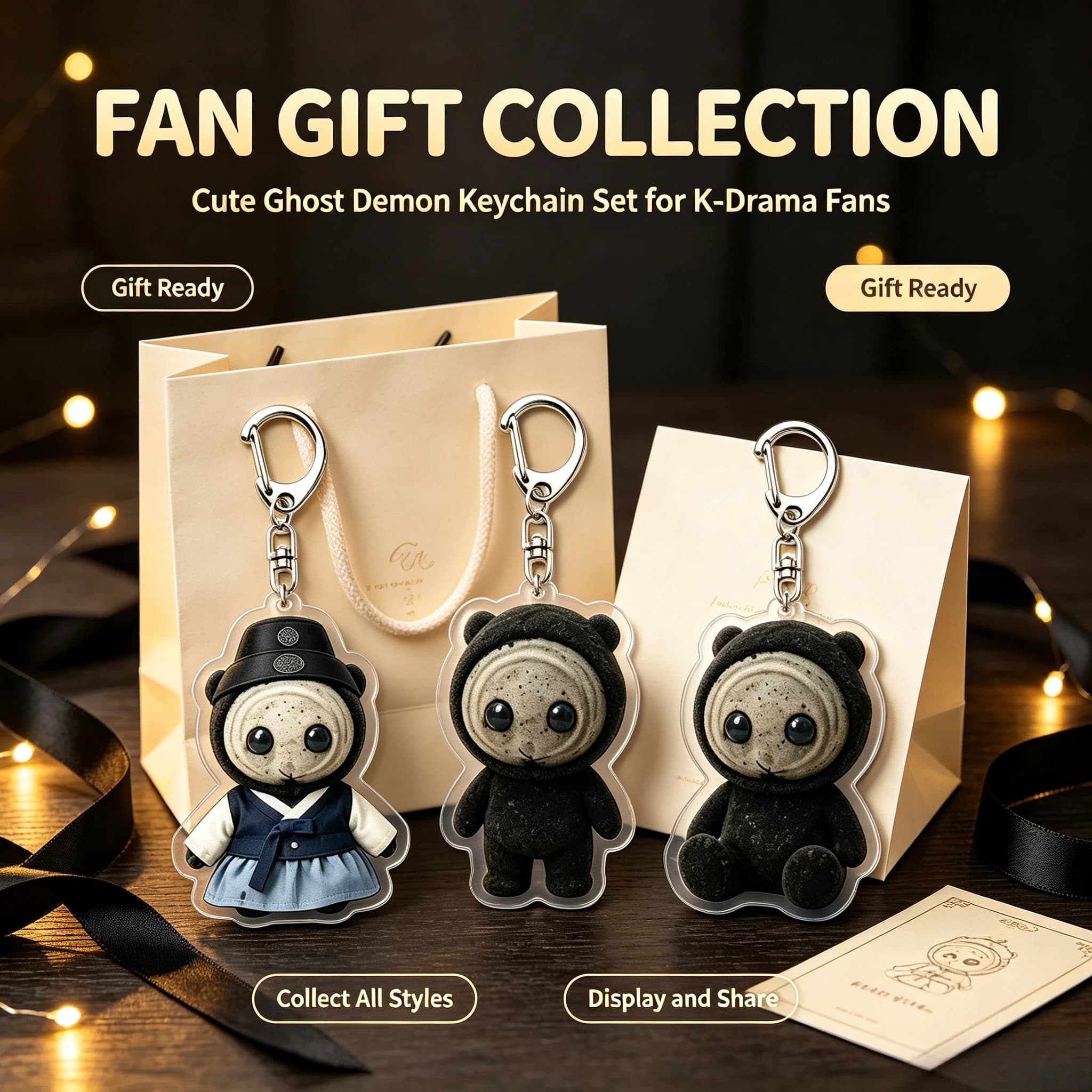 Cute Little Black Ghost Figure Acrylic Keychain Korean Drama Backpack Pendant Bag Charm Gift
