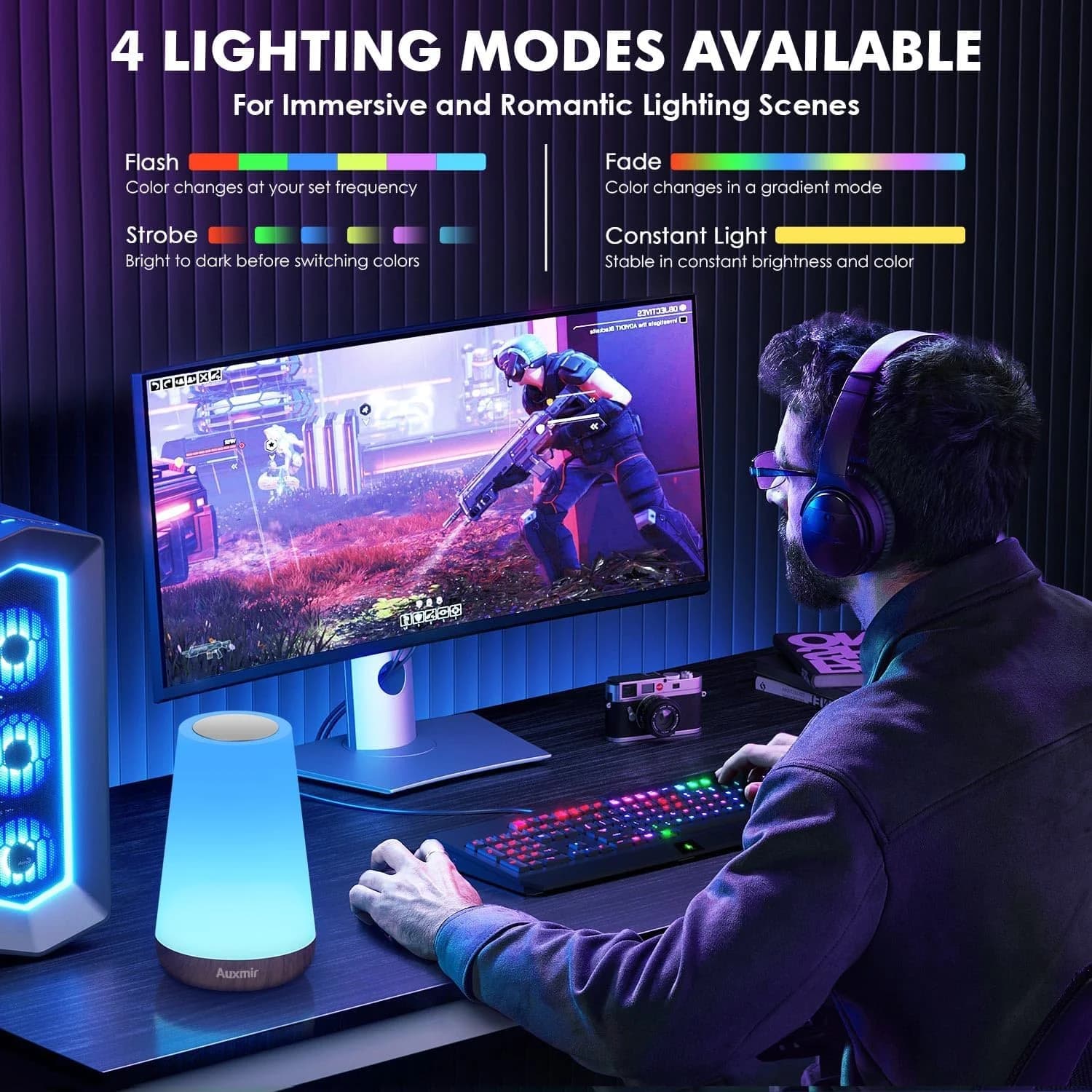Luce notturna touch dimmerabile, lampada da scrivania da gaming a 13 colori, portatile e ricaricabile, per ufficio e sala giochi