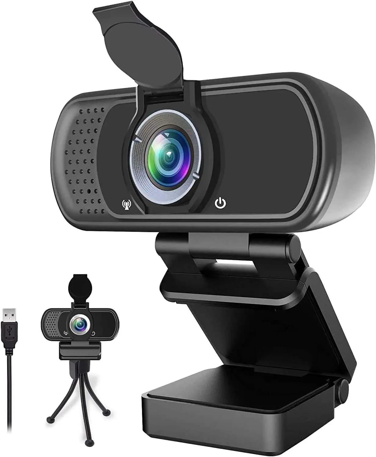 Webcam HD 1080p with Stereo Microphone, 110 Degree Vision Corner for Streaming, Video Calls and Gaming