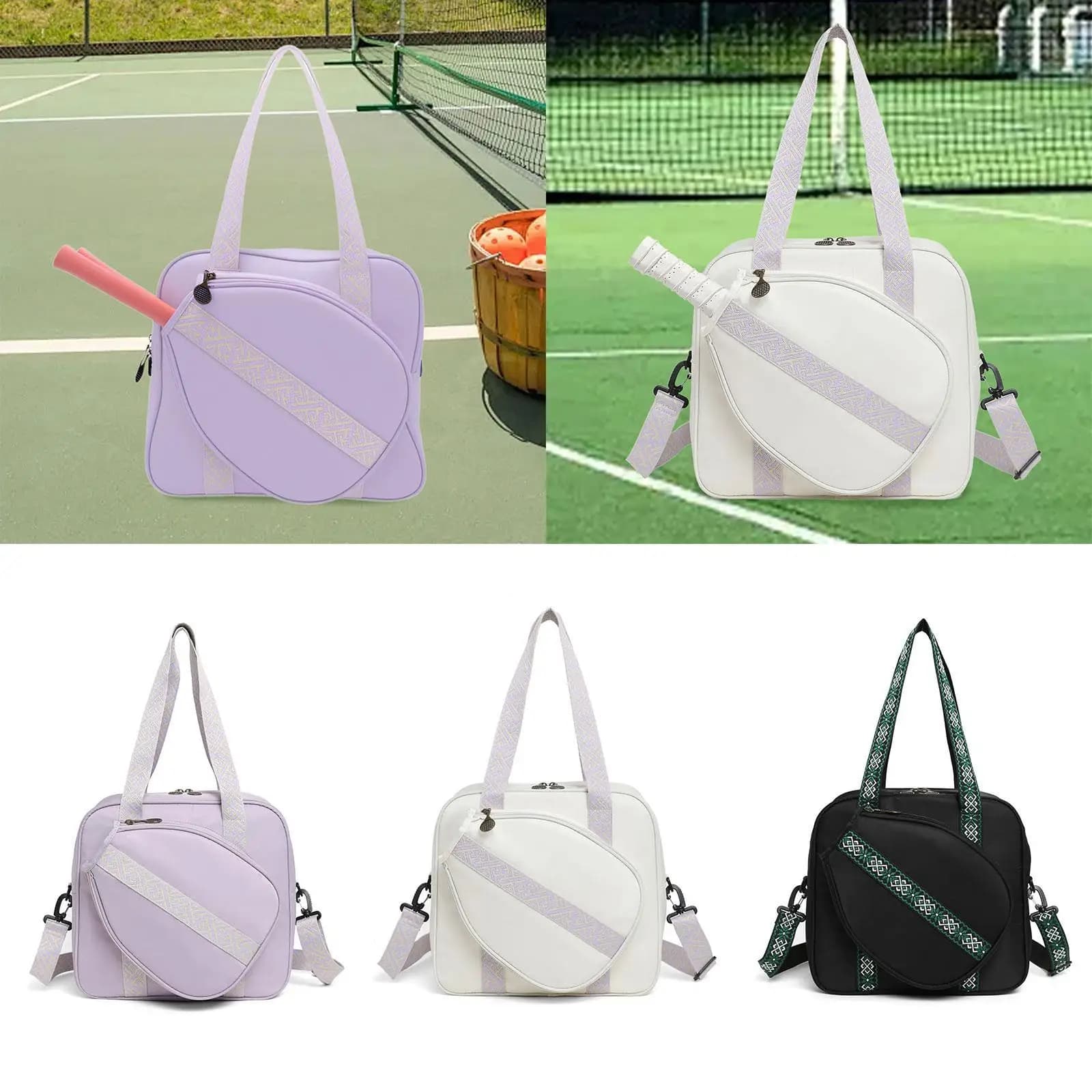 Borsa per Racchette da Pickleball, Borsa Leggera con Cerniera e Tracolla, Borsa da Tennis per 2 Racchette, per Uomini e Donne