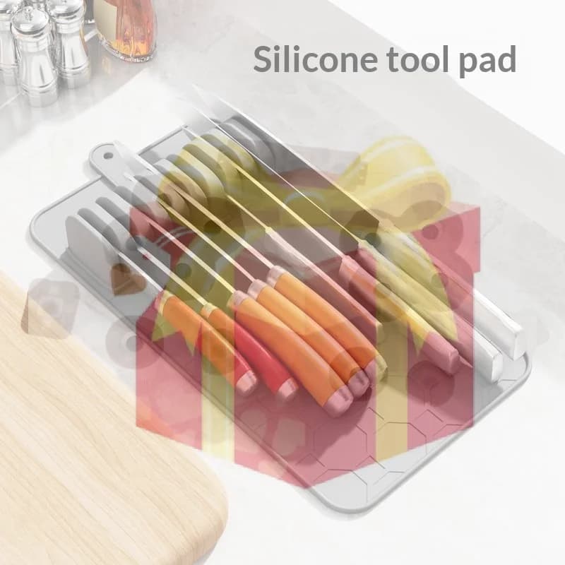 Organizzatore per Coltelli in Silicone, Portacoltelli da Cucina Staccabile, Tappetino Antiscivolo, Supporto per 10 Coltelli, Accessori per Cucina Domestica