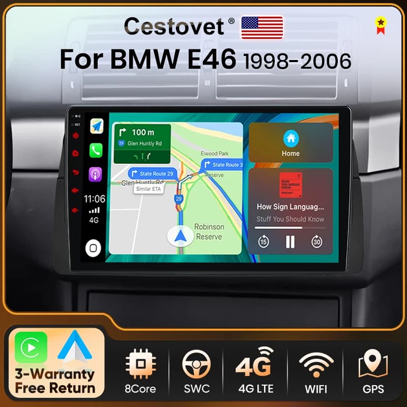 Cestovet Android Autoradio 2 Din Stereo Autoradio Carplay Auto Per BMW E46 M3 318 320 325 330 335 1998-2006 Lettore Multimediale FM