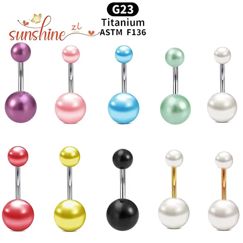 1PS G23 Titanium Belly Button Ring Faux Pearl Acrylic Pearl Decor Ball Navel Piercing Banana Barbell Barbell Ombligo Jewelry 14G