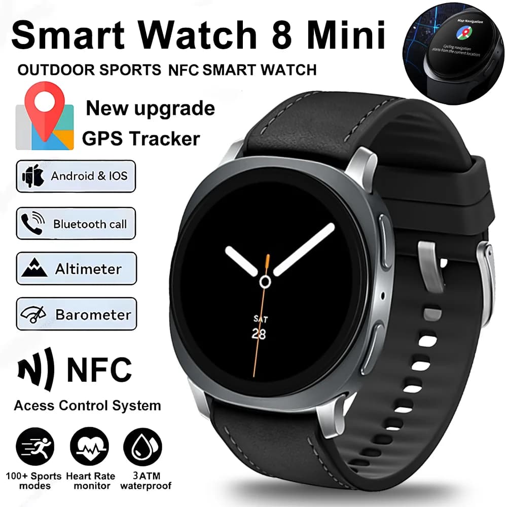 Watch 8 Mini GPS Bracelet Motion Trajectory Smart Watch BT5.4 Call Bluetooth Heart Rate Monitor NFC 1.29 Inch AMOLED Display