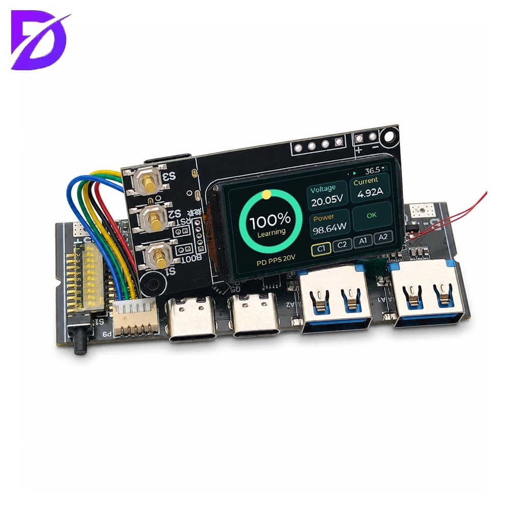 100W PD DIY Power Bank Module with TFT Screen 3-5S Bidirectional Fast Charging MPPT Solar Compatible Battery Protection Board