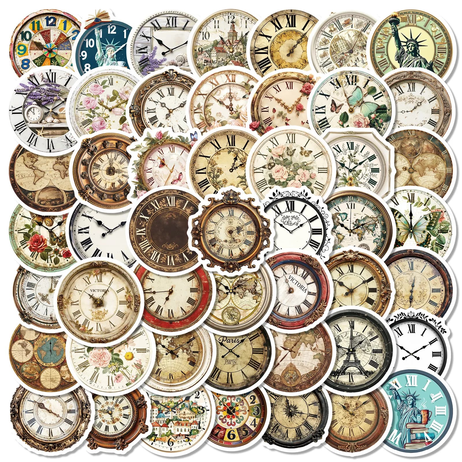 50pcs Retro Nostalgic Clock Cartoon Graffiti Stickers telefono chitarra Laptop Notebook valigia bottiglie d'acqua adesivo impermeabile Gif