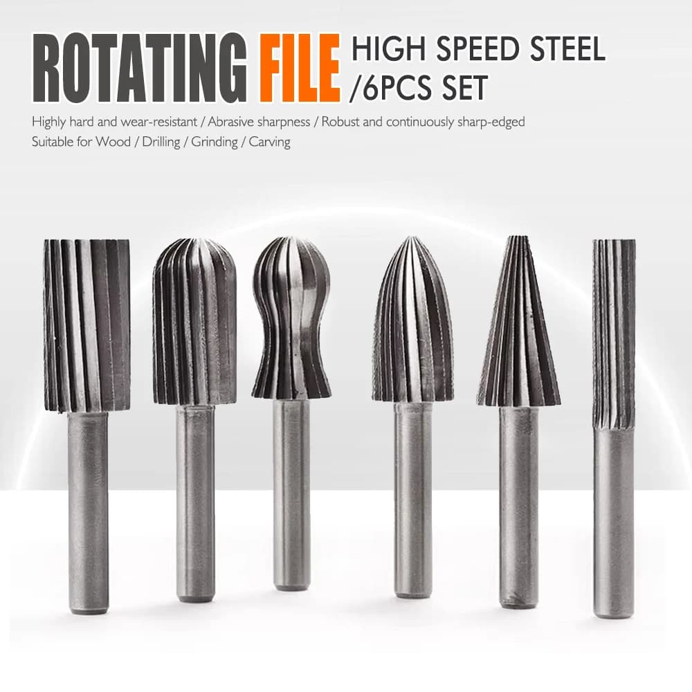 6pcs/set Carbide Rotary File 6mm Shank Carbon Steel Burr Set Rotary Tool for Woodworking Drilling Metal Carving