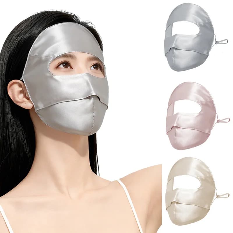 Maschera integrale in seta Mulberry, morbida e traspirante, protezione solare, maschera leggera in seta a copertura totale, maschera da viaggio e ciclismo