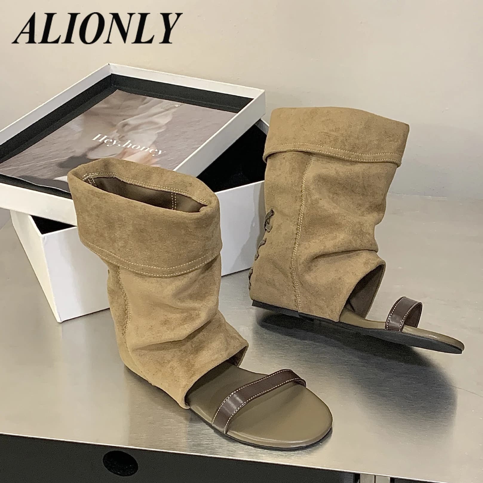 Alionly 2026 New Design Women's Boots with Street Headband, Open Toe and Hinge, Sexy Sandals with Tacco Alto Sottile, Stivali Lunghi alla Coscia alla Moda
