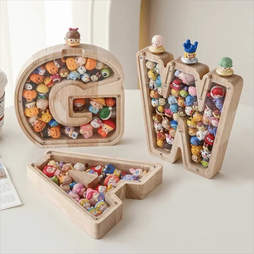 Money Bank 26 Letter Wooden Letter Piggy Bank Creative Durable Coin Storage Case Clear Acrylic Children's Toy Storage Box Gift