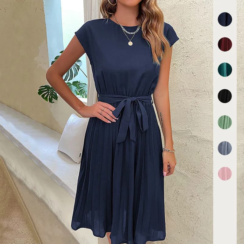 Abito Estivo Chic Casual da Donna, Semplice con Lacci, Maniche a Volant, Tinta Unita, Plissettato, Stile Y2K