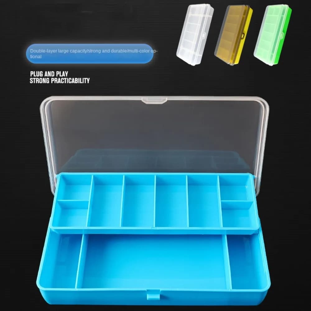 Fishing equipment box in PP Green Blue Yellow Transparent 11 compartments Two-storey hook case Fishing accessories