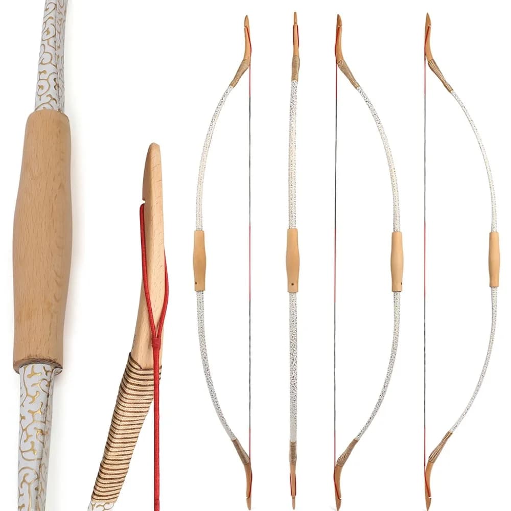 Arco tradizionale per tiro con l'arco da 53 pollici 20-40 libbre Arco lungo diviso Arco da takedown portatile GripRH/LH Avvolto in pelle Arco lungo da caccia al bersaglio