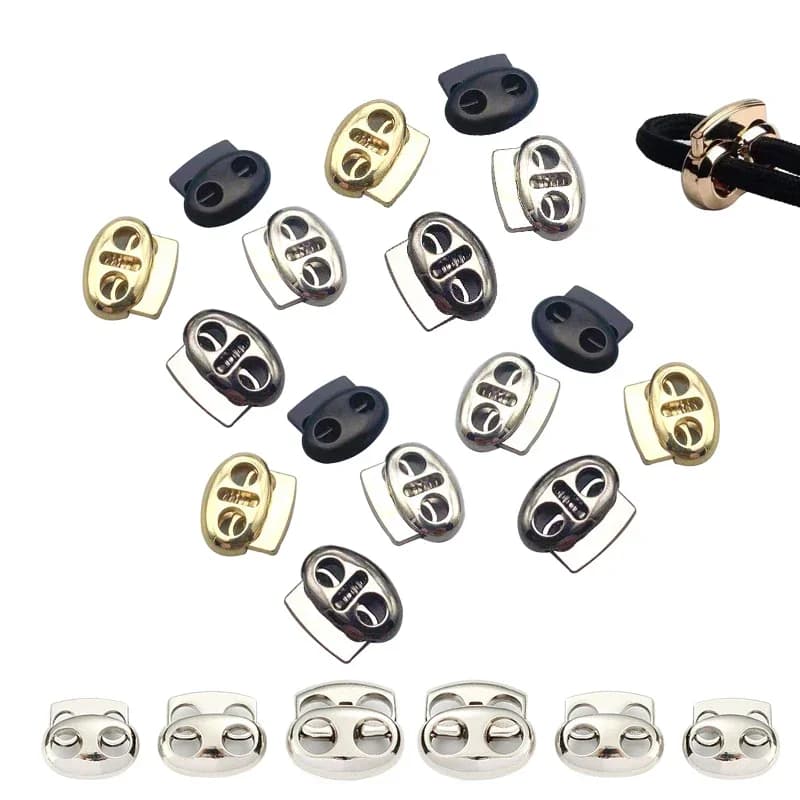 10Pcs Twin Hole 4mm-5.5mm Metal Stopper Cord Locks Bean Drawstring Toggle Clip Apparel Shoelace Sportswear Button Accessorie