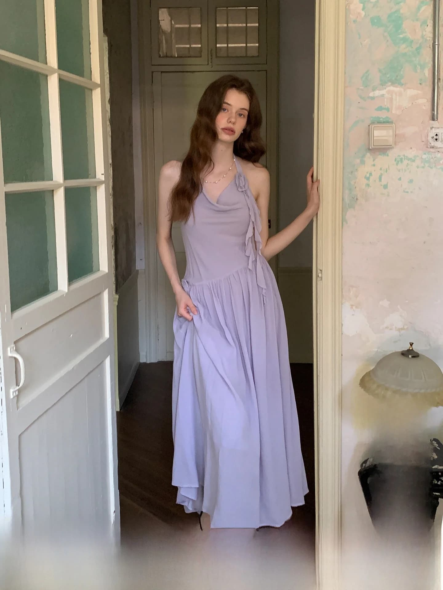 ZhuYiYi Elegante Abito Lungo Estivo da Donna con Spalline Sottili Viola, Stile Sottile e Leggero, Gonna a Trapezio