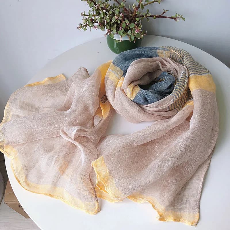 Summer women's scarf sun protection in linen long breathable neck wrapping shawls outdoor beach accessory spring autumn luxury