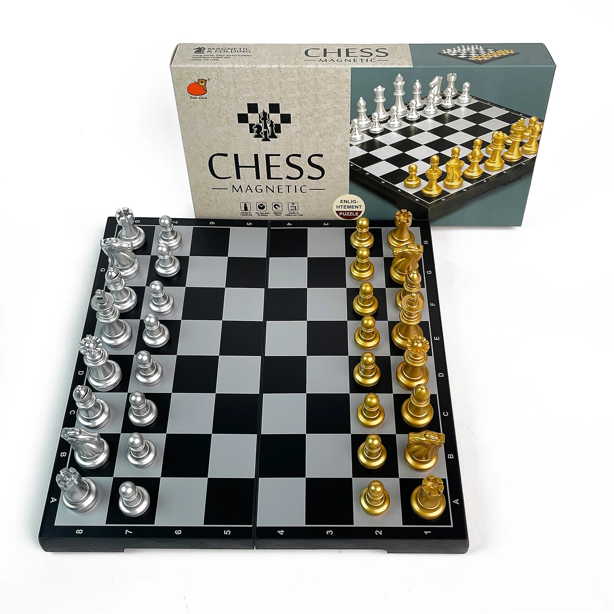 Scacchiera Magnetica Pieghevole Oro e Argento 31cm x 31cm, Set da Viaggio Portatile in Plastica per Esterni