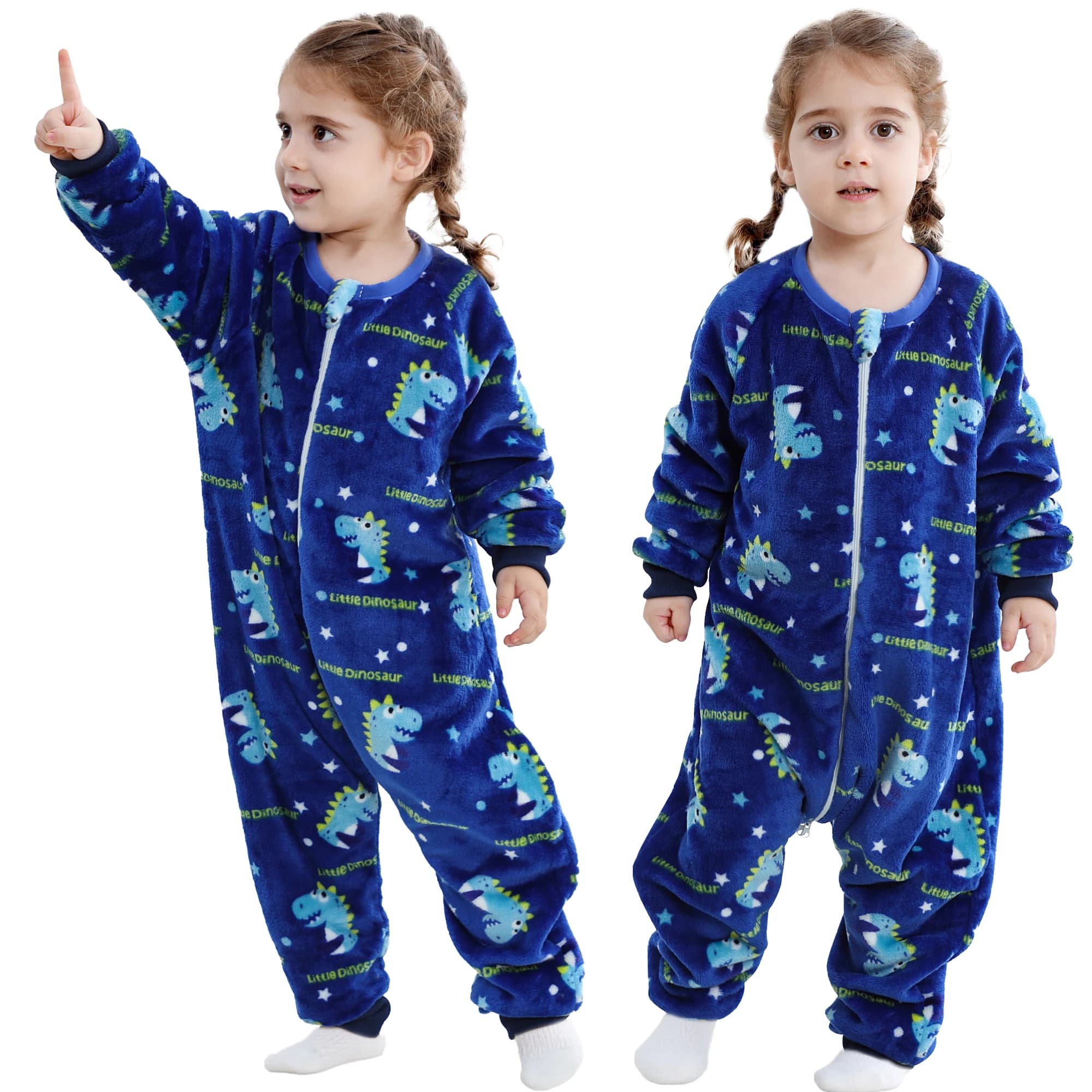 Sacco nanna in flanella MICHLEY con dinosauri, a maniche lunghe, abbigliamento invernale a cartoni animati, pigiama per neonati e bambini, per bambine e bambini