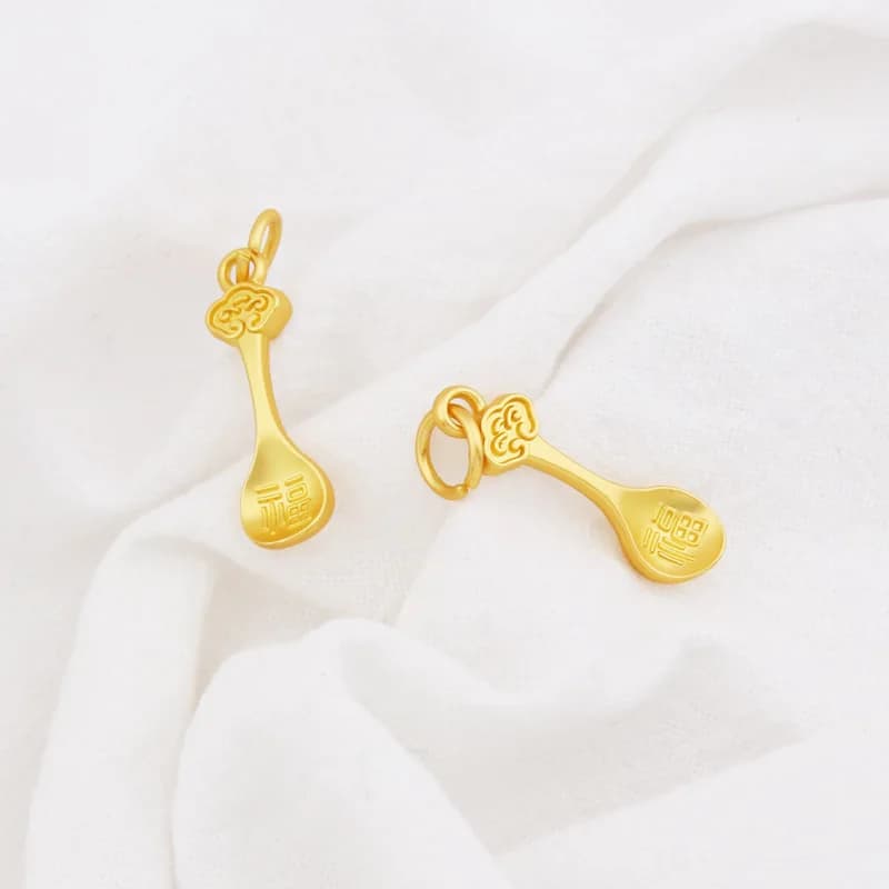 5PC Fashionable retro antique golden Ruyi, Fu Zi, Spoon, Pendant beads，DIY beads Jewelry, Suitable For Necklaces, Bracelet, Earrings And Craft Decorations, Keychain, Cell Phone Charm Beautiful Gift Idea, Jewelry Making Supplies accessory