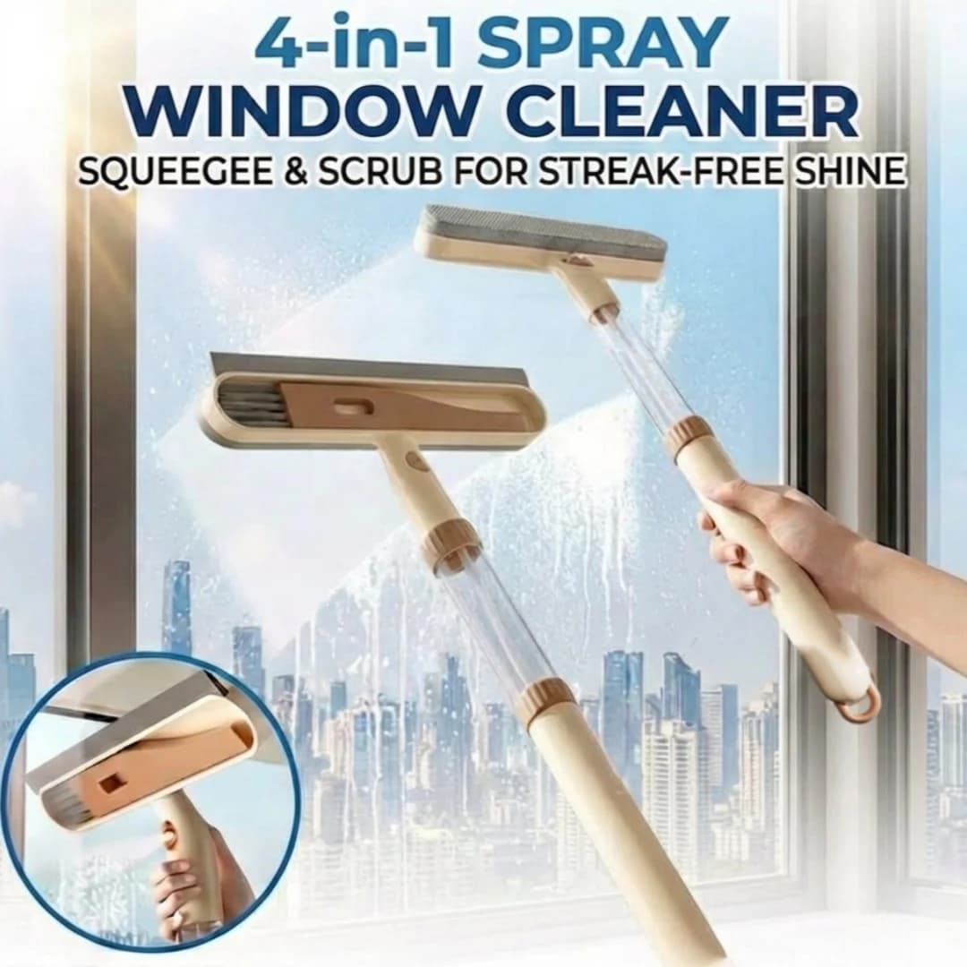 4-in-1 Washer Extensible with Integrated Spray, Brush and Cleaning Scrapers Without Glasses, Mirrors and Shower