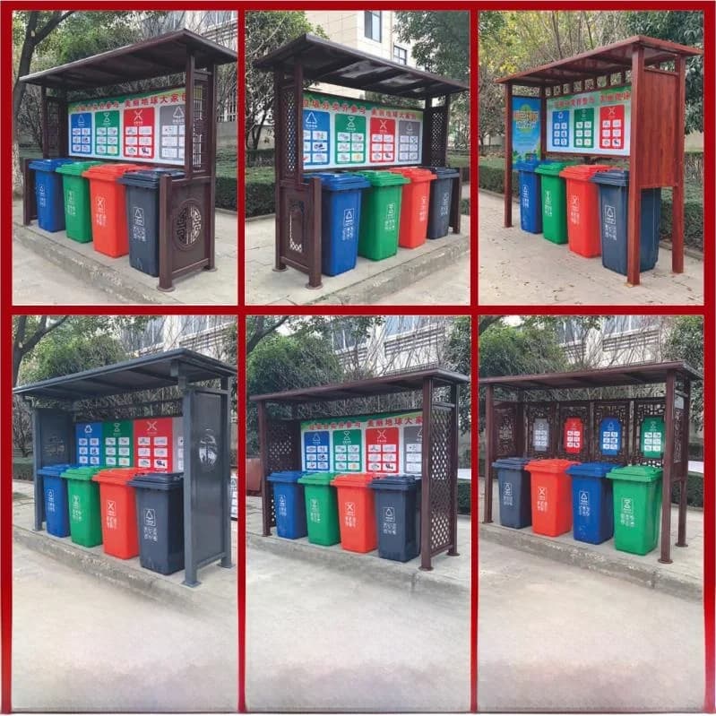 Outdoor Stainl Steel Rainproof Waste Sorting Kiosk Small Recycling Station Street Tra Collection Pavilion Bin Holder
