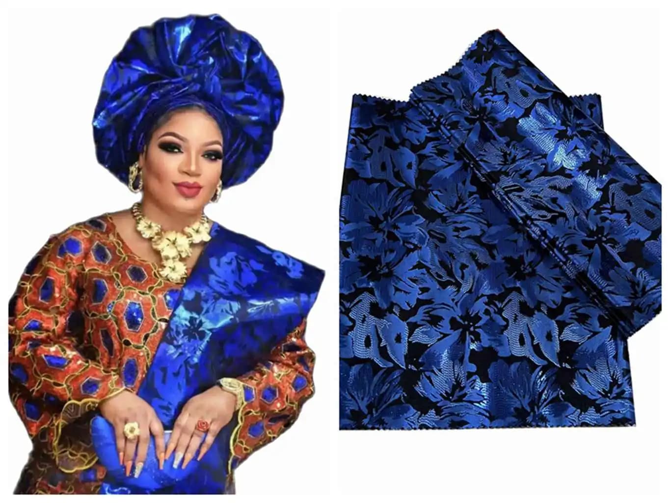 African Hot Sale Classic Fashion High Quality Printing Embroidery Sego Gele Headtie Cap Wrapper For Women Wedding Party 2Pcs/Bag